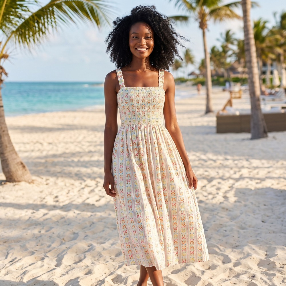 Beach Riot Cari Maxi Dress Womens S White Strawberry Floral Smocked Boho NWT